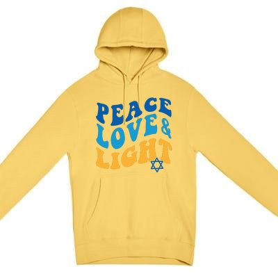 Retro Groovy Peace Love and Light Hanukkah Jewish Chanukah Premium Pullover Hoodie