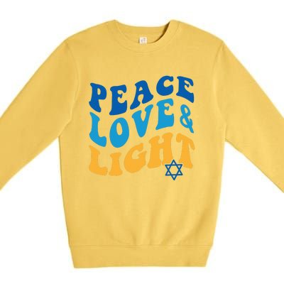 Retro Groovy Peace Love and Light Hanukkah Jewish Chanukah Premium Crewneck Sweatshirt