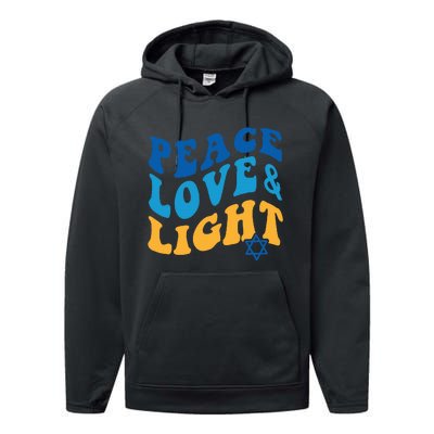 Retro Groovy Peace Love and Light Hanukkah Jewish Chanukah Performance Fleece Hoodie