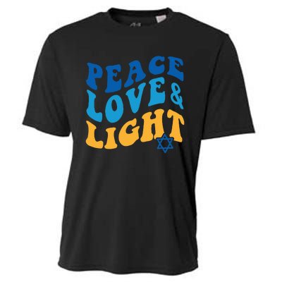 Retro Groovy Peace Love and Light Hanukkah Jewish Chanukah Cooling Performance Crew T-Shirt