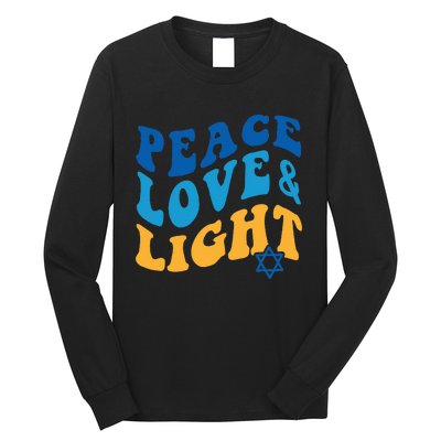 Retro Groovy Peace Love and Light Hanukkah Jewish Chanukah Long Sleeve Shirt