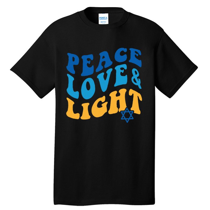 Retro Groovy Peace Love and Light Hanukkah Jewish Chanukah Tall T-Shirt