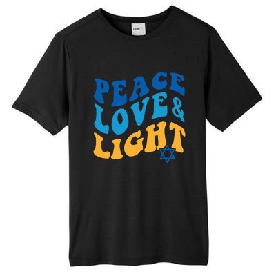 Retro Groovy Peace Love and Light Hanukkah Jewish Chanukah Tall Fusion ChromaSoft Performance T-Shirt