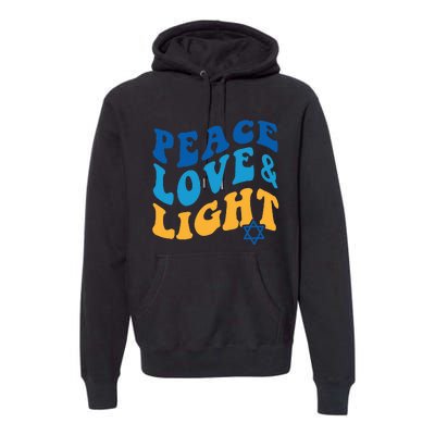 Retro Groovy Peace Love and Light Hanukkah Jewish Chanukah Premium Hoodie