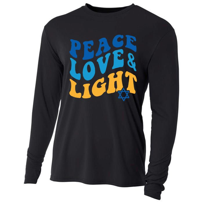 Retro Groovy Peace Love and Light Hanukkah Jewish Chanukah Cooling Performance Long Sleeve Crew