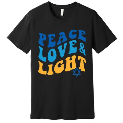 Retro Groovy Peace Love and Light Hanukkah Jewish Chanukah Premium T-Shirt