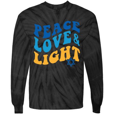 Retro Groovy Peace Love and Light Hanukkah Jewish Chanukah Tie-Dye Long Sleeve Shirt