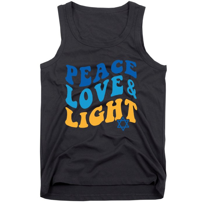 Retro Groovy Peace Love and Light Hanukkah Jewish Chanukah Tank Top