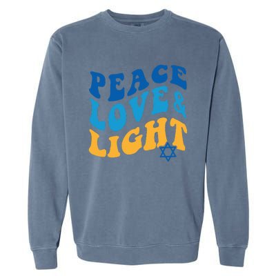 Retro Groovy Peace Love and Light Hanukkah Jewish Chanukah Garment-Dyed Sweatshirt