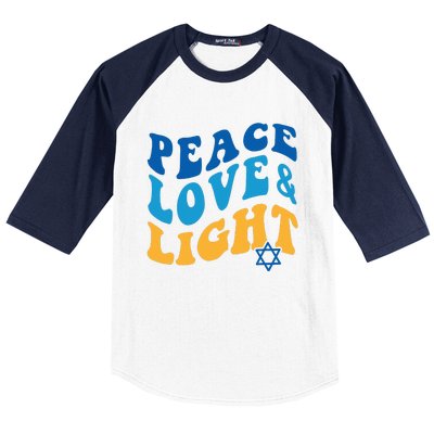 Retro Groovy Peace Love and Light Hanukkah Jewish Chanukah Baseball Sleeve Shirt