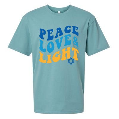 Retro Groovy Peace Love and Light Hanukkah Jewish Chanukah Sueded Cloud Jersey T-Shirt