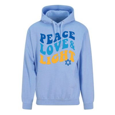 Retro Groovy Peace Love and Light Hanukkah Jewish Chanukah Unisex Surf Hoodie