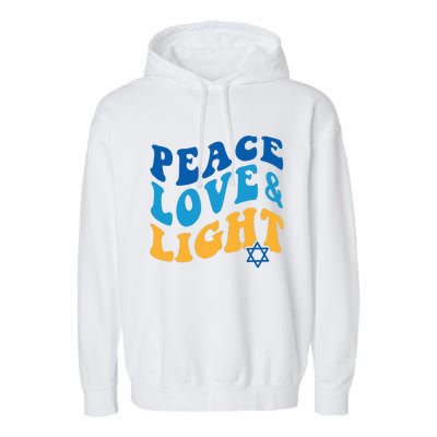 Retro Groovy Peace Love and Light Hanukkah Jewish Chanukah Garment-Dyed Fleece Hoodie