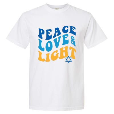 Retro Groovy Peace Love and Light Hanukkah Jewish Chanukah Garment-Dyed Heavyweight T-Shirt