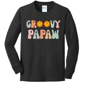 Retro Groovy Papaw Matching Family 1st Birthday Party Kids Long Sleeve Shirt