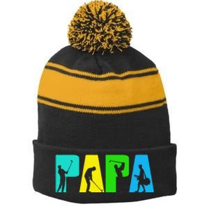 Retro Golfing Papa Golfer. Golf Gifts For Fathers Day Stripe Pom Pom Beanie