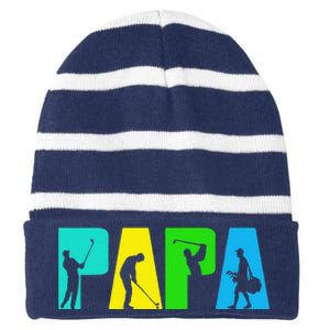 Retro Golfing Papa Golfer. Golf Gifts For Fathers Day Striped Beanie with Solid Band