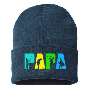 Retro Golfing Papa Golfer. Golf Gifts For Fathers Day Sustainable Knit Beanie