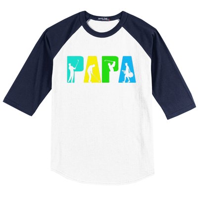 Retro Golfing Papa Golfer. Golf Gifts For Fathers Day Baseball Sleeve Shirt