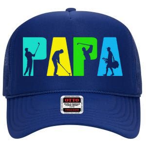 Retro Golfing Papa Golfer. Golf Gifts For Fathers Day High Crown Mesh Back Trucker Hat