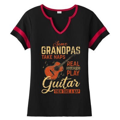 Real Grandpas Play Guitar Then Take Nap Funny Guitarist Ladies Halftime Notch Neck Tee