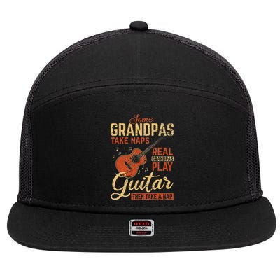 Real Grandpas Play Guitar Then Take Nap Funny Guitarist 7 Panel Mesh Trucker Snapback Hat