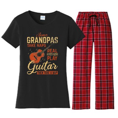 Real Grandpas Play Guitar Then Take Nap Funny Guitarist Women's Flannel Pajama Set