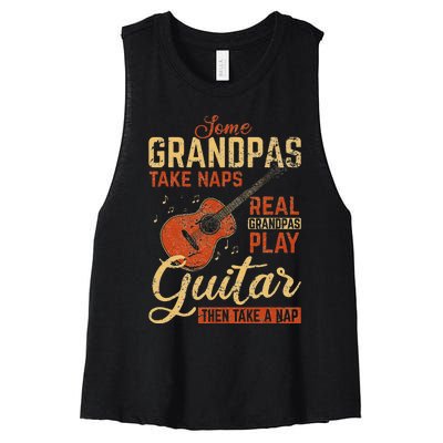 Real Grandpas Play Guitar Then Take Nap Funny Guitarist Women's Racerback Cropped Tank