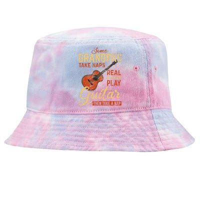 Real Grandpas Play Guitar Then Take Nap Funny Guitarist Tie-Dyed Bucket Hat