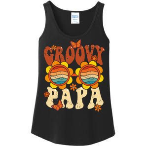 Retro Groovy Papa 70s Aesthetic 1970's Father's Day Ladies Essential Tank