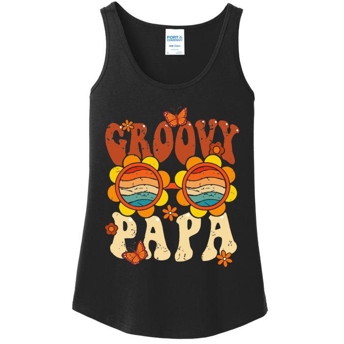 Retro Groovy Papa 70s Aesthetic 1970's Father's Day Ladies Essential Tank