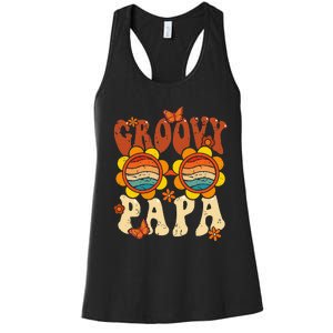 Retro Groovy Papa 70s Aesthetic 1970's Father's Day Women's Racerback Tank