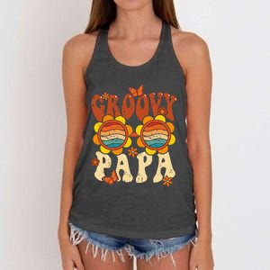 Retro Groovy Papa 70s Aesthetic 1970's Father's Day Women's Knotted Racerback Tank