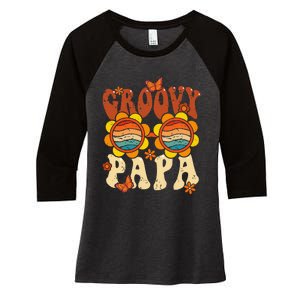 Retro Groovy Papa 70s Aesthetic 1970's Father's Day Women's Tri-Blend 3/4-Sleeve Raglan Shirt