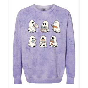 Retro Ghost Reading Book Librarian Teacher Halloween Colorblast Crewneck Sweatshirt