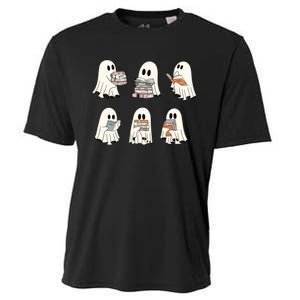 Retro Ghost Reading Book Librarian Teacher Halloween Cooling Performance Crew T-Shirt