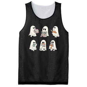 Retro Ghost Reading Book Librarian Teacher Halloween Mesh Reversible Basketball Jersey Tank