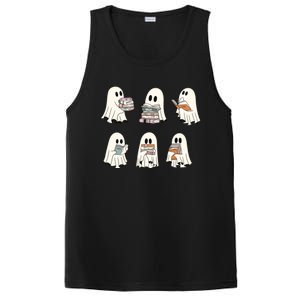 Retro Ghost Reading Book Librarian Teacher Halloween PosiCharge Competitor Tank