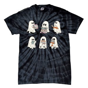 Retro Ghost Reading Book Librarian Teacher Halloween Tie-Dye T-Shirt