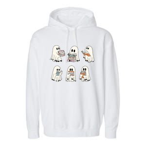 Retro Ghost Reading Book Librarian Teacher Halloween Garment-Dyed Fleece Hoodie