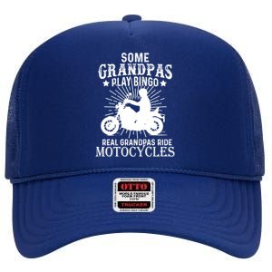 Real Grandpas Ride Motorcycles Funny Gift For Grandfather Funny Gift High Crown Mesh Back Trucker Hat