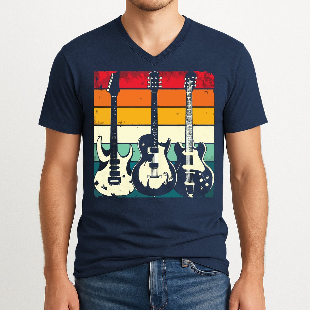 Retro Guitar V-Neck T-Shirt
