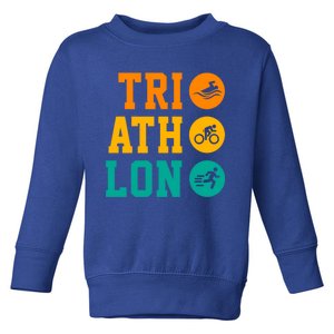 Retro Graphic Run Bike Swim Triathlon Triathlete Sports Funny Gift Toddler Sweatshirt