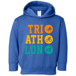 Retro Graphic Run Bike Swim Triathlon Triathlete Sports Funny Gift Toddler Hoodie