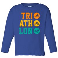 Retro Graphic Run Bike Swim Triathlon Triathlete Sports Funny Gift Toddler Long Sleeve Shirt