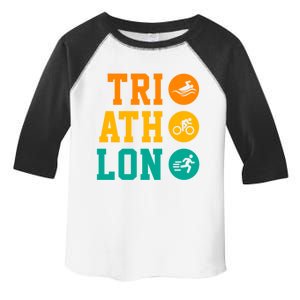 Retro Graphic Run Bike Swim Triathlon Triathlete Sports Funny Gift Toddler Fine Jersey T-Shirt