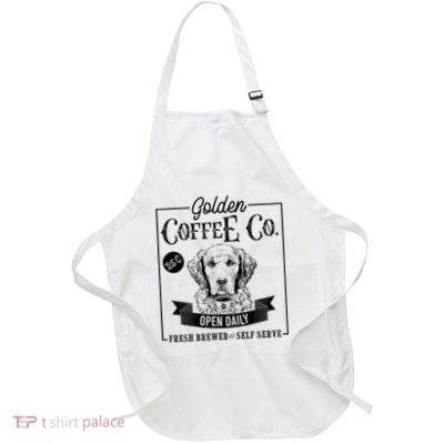 Retro Golden Retriever Coffee Funny Dog Mom Coffee Lover Full-Length Apron With Pockets