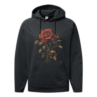 Red Goth Rose Flowers Witchcraft Gothic Aesthetic Performance Fleece Hoodie