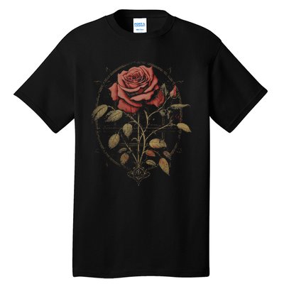 Red Goth Rose Flowers Witchcraft Gothic Aesthetic Tall T-Shirt