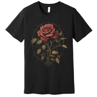 Red Goth Rose Flowers Witchcraft Gothic Aesthetic Premium T-Shirt